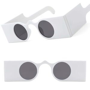 Retro Futuristic Bold Geometric Design Mens Womens Round White Sunglasses